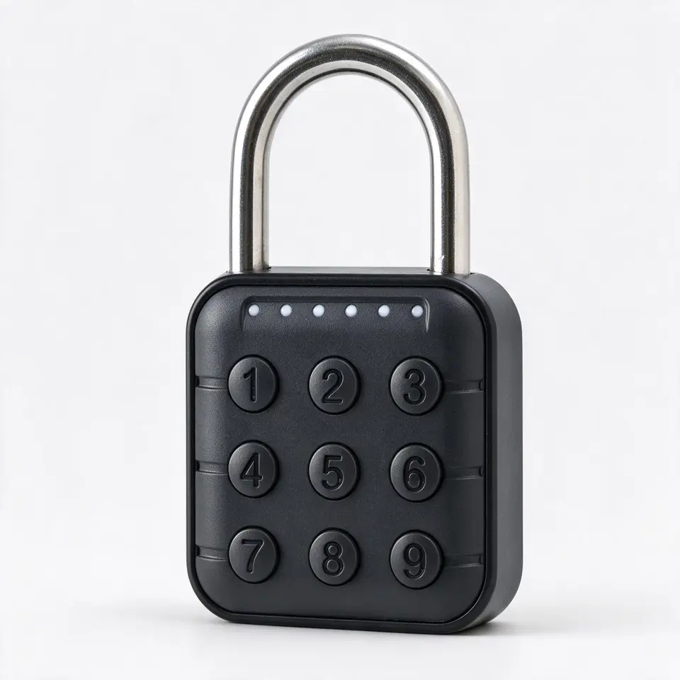 Keypad padlock with IP67 rating and 6 mm steel shackle on a light grey background
