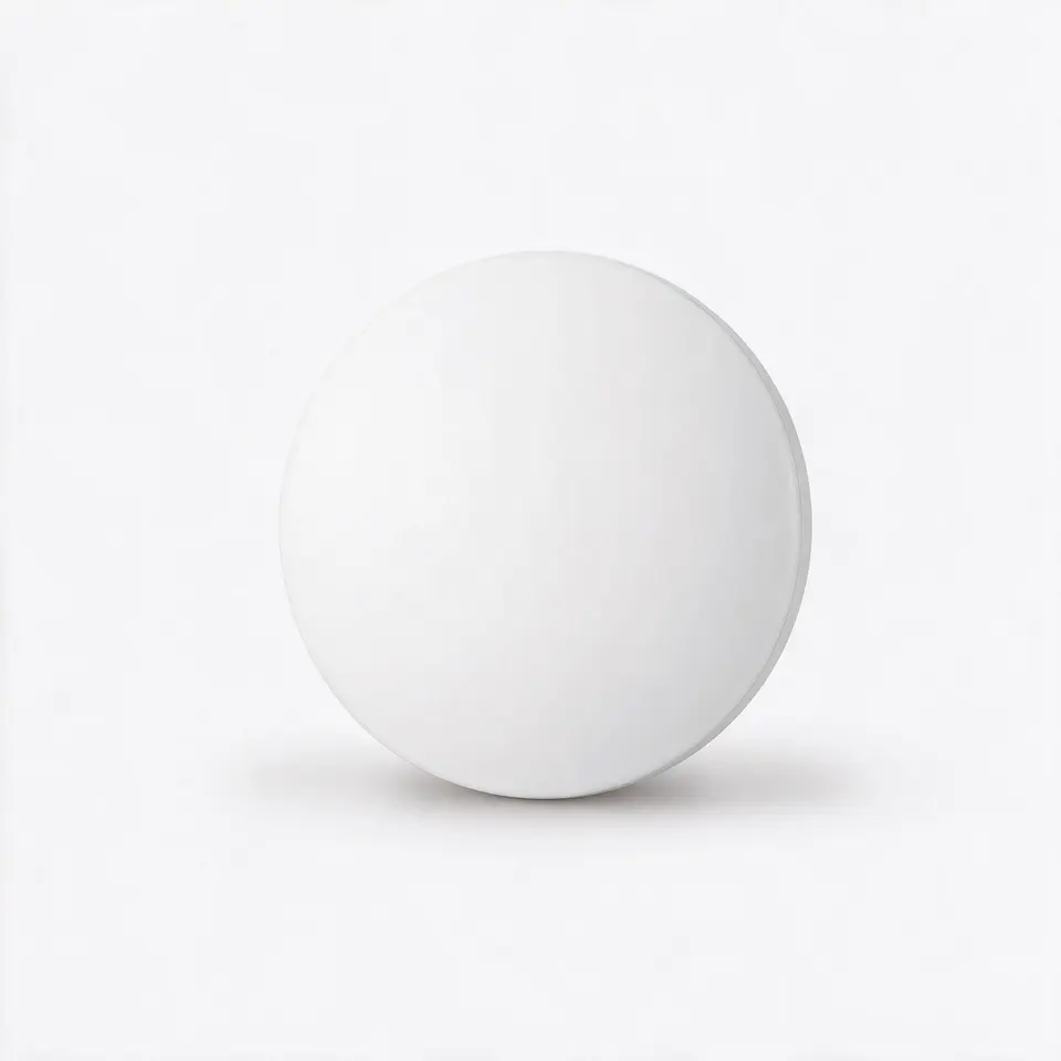 Zigbee smart button with 3 press gestures and CR2032 battery on a light grey background