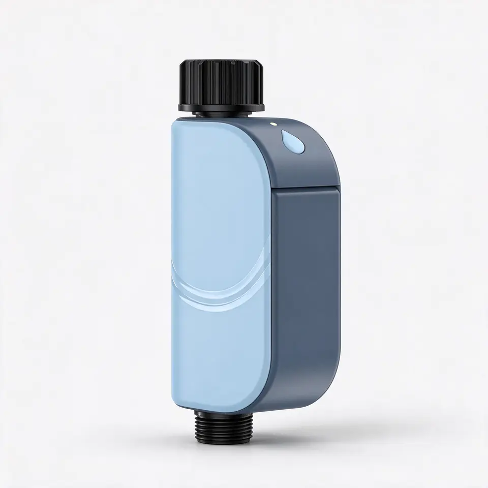 Wifi garden watering timer for 3/4 in taps, IP65 on light grey background