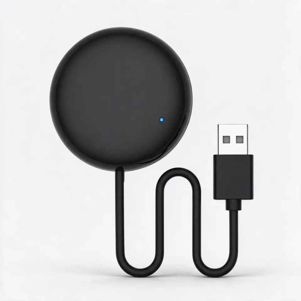 Universal IR remote control, 38 kHz, compatible with Alexa and Google Home, on a light grey background