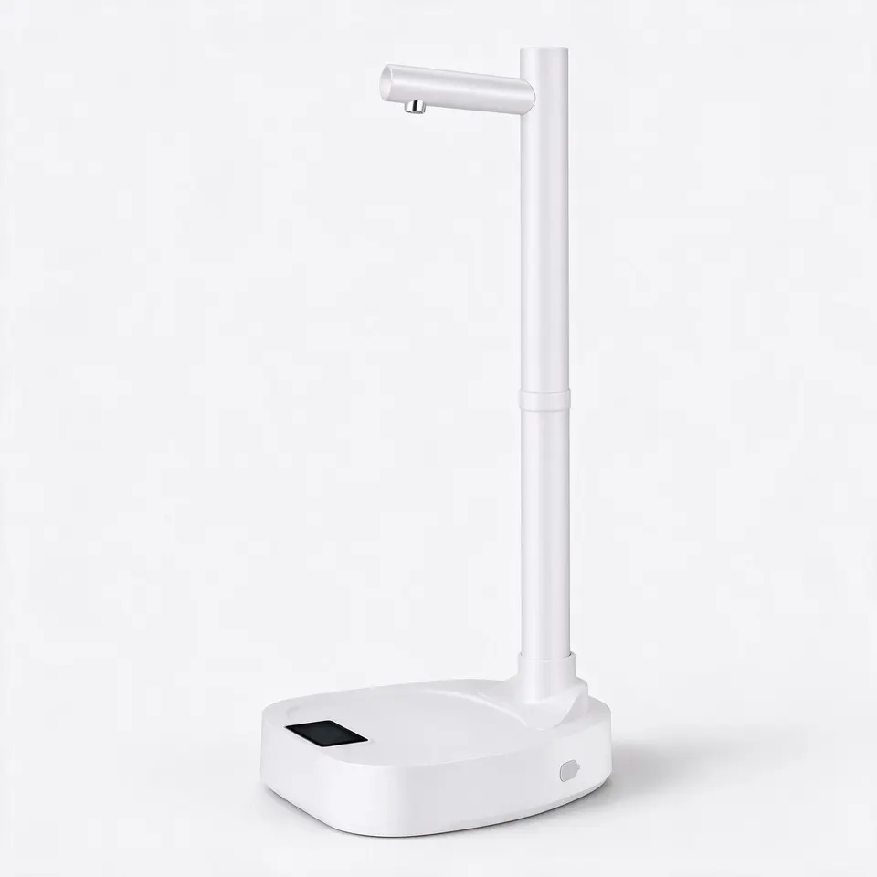 Water dispenser for bottle with set pours from 100 to 1000 ml on a light grey background