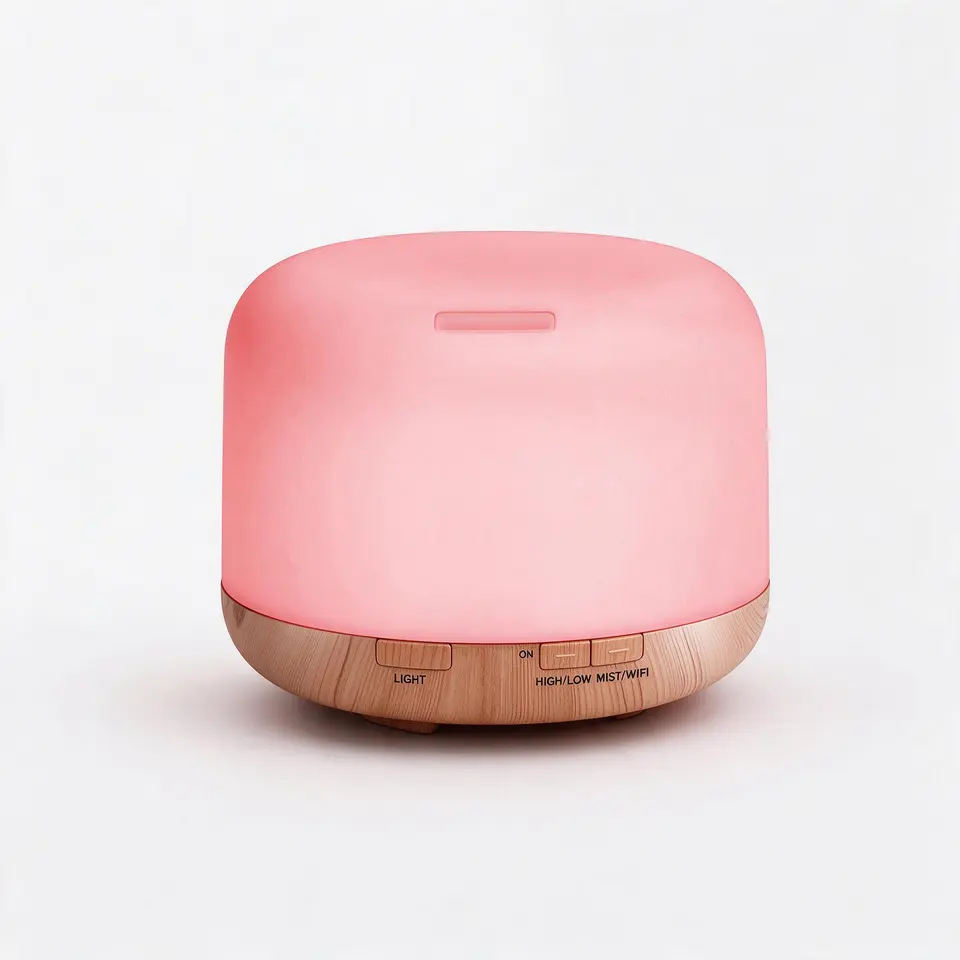 Smart humidifier with 500 ml tank and app control on a light grey background